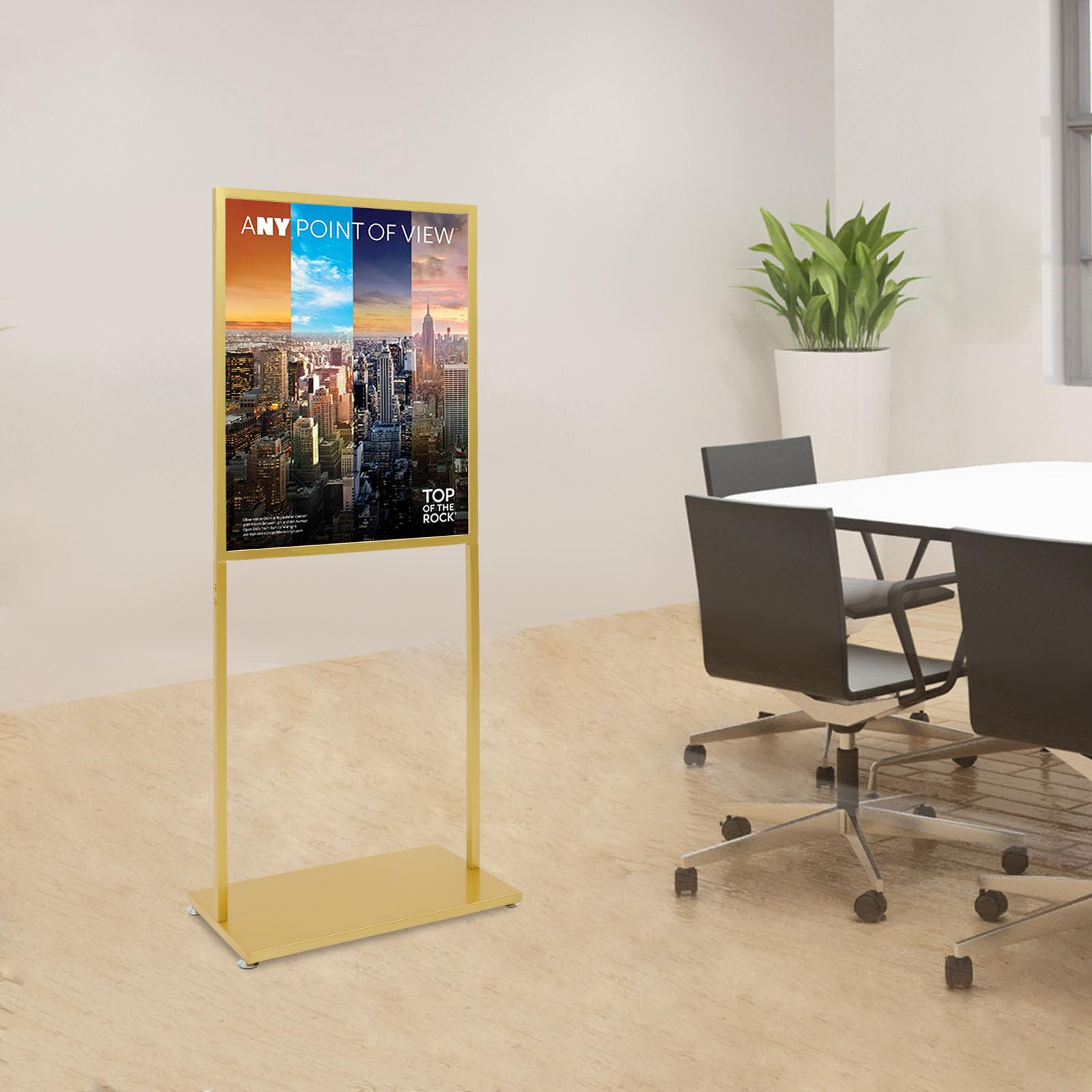 Soporte para póster con marco de metal para exhibición de pie, rectángulo dorado, 56 x 40 x 143 cm, montaje en el suelo, trípode para oficina, escuela, restaurante, publicidad