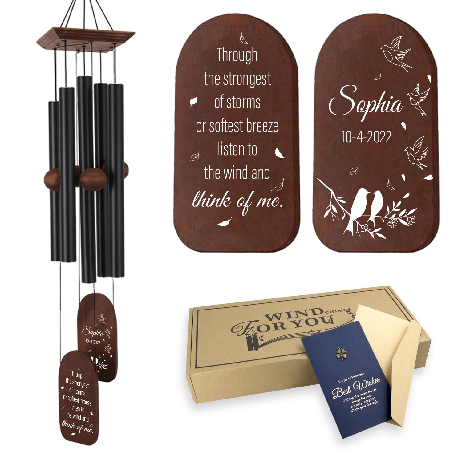 ASTARIN Personalized Memorial Wind Chiems for Outside, Sympathy with 5 Heavy Aluminum Tubes, Outdoor Deep Tone Wind Chimes Gift for Loss of Loved One, Hanging on The Porch Garden Patio Yard