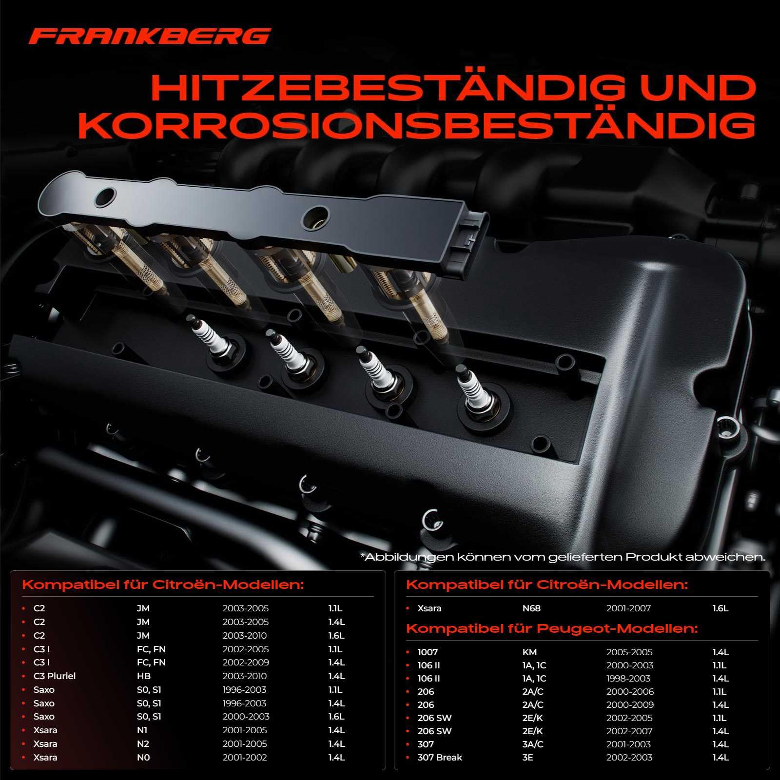 Frankberg 1 bobina di accensione + 4 candele 596319 | Compatibile con: 106 II 1, Xsara N1, 306 7B N3 N5, Partner Box 5_ G_, Xsara Picasso N68, 307 Pausa 3E, Berlingo MF