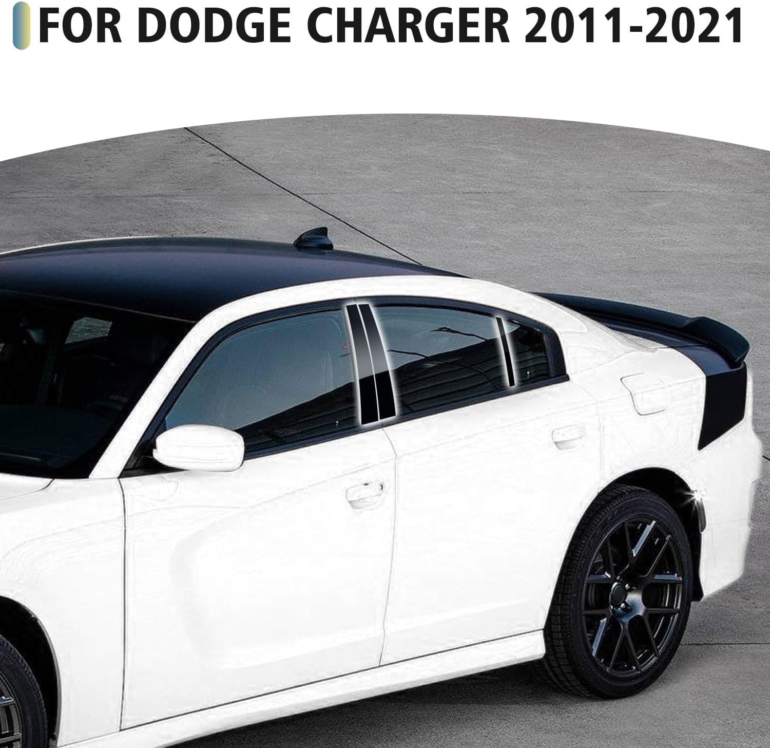 6PCS Glossy Black B C Pillar Trim Cover Center Window Rear Window Outer Pillar Post Panel Cover Anti-Scratch Molding Covers Stickers Decorative Exterior Accessories for Dodge Charger 2011‑2021