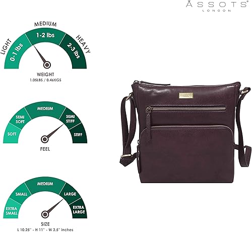 Miniatura 3 de ASSOTS Bolso bandolera grande de cuero genuino con múltiples bolsillos y correa ajustable para iPad Pro de 11 pulgadas