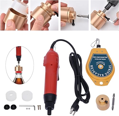 Miniatura 2 de Máquina de tapado de botellas de mano eléctrica, herramientas de tapado de botellas para botellas de plástico redondas de 0.394-1.181in, color rojo