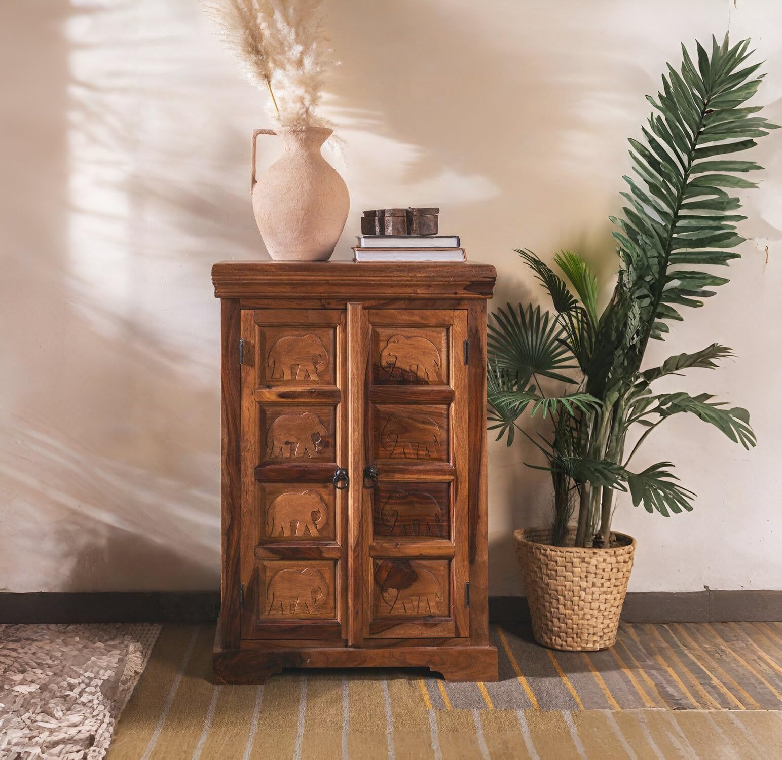 ANGEL FURNITURE sheesham Wood Storage gajraj Cabinet 60x35x90 CM | Book Storage | Sideboard (Honey Finish)-image-39