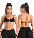 Strappy Sports Bras for Women Workout Padded Wireless Halter Gym Yoga Womens Sports Bras with Removable Cups