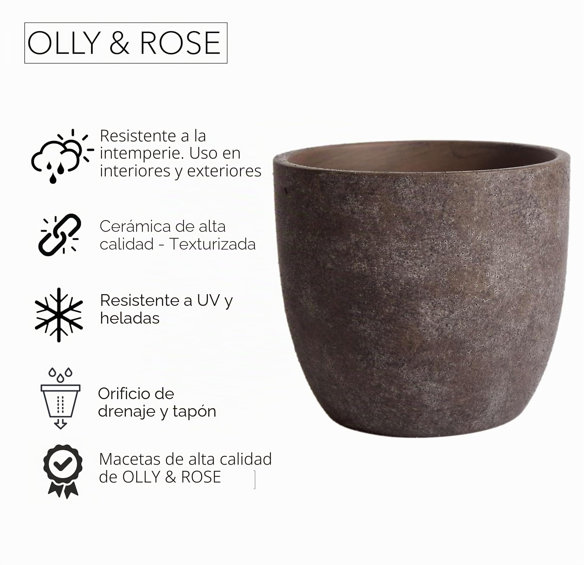 Olly & Rose grandes macetas de cerámica marrones lavadas