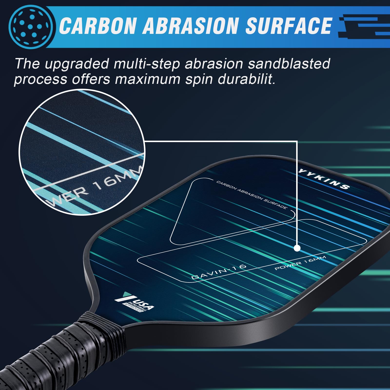 Amazon | YYKINS ピックルボールパドル 16mm 2024 カーボンファイバー