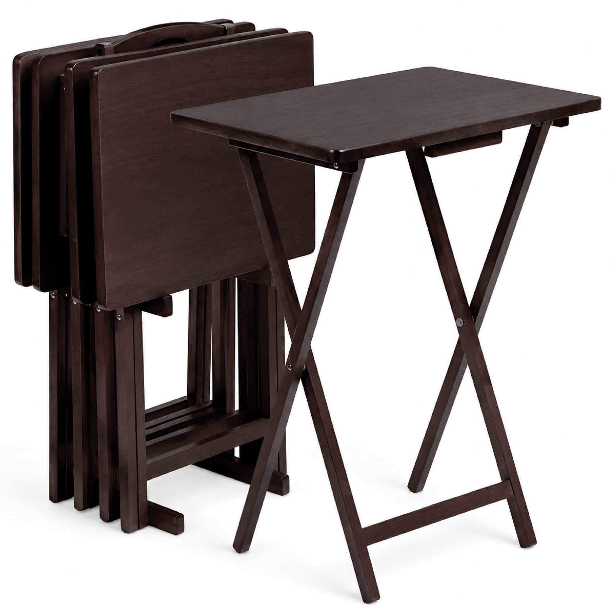 PJ Wood Espresso TV Tray Table Set - best folding table with storage
