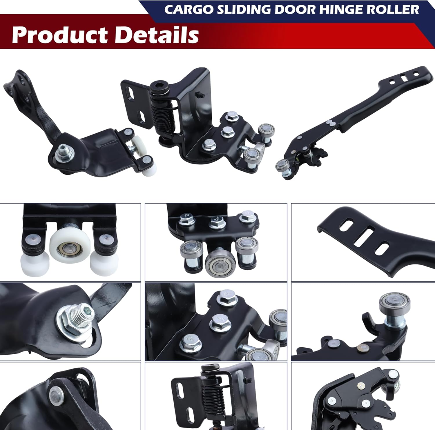 KK3Z-1525028-E KK3Z-1525028-AA BK3Z1525028G Right Side Sliding Door Hinge Roller Upper Middle Lower Set Compatible with 2015 2016 2017 2018 2019 Transit Model