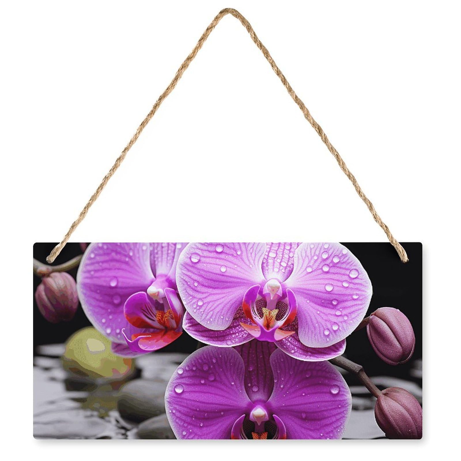 Panneau vintage a suspendre en bois d'orchidee violette artisanale