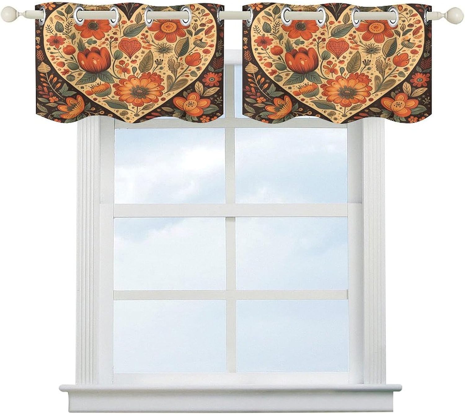 Leaf Heart Shape Curtain 2 Panels, Polyester Fiber, Blackout Insulated Window Curtain, Curtain Valance for Kitchen Dining Room Living Room Cafe Small Window 52 * 18.1 Inches