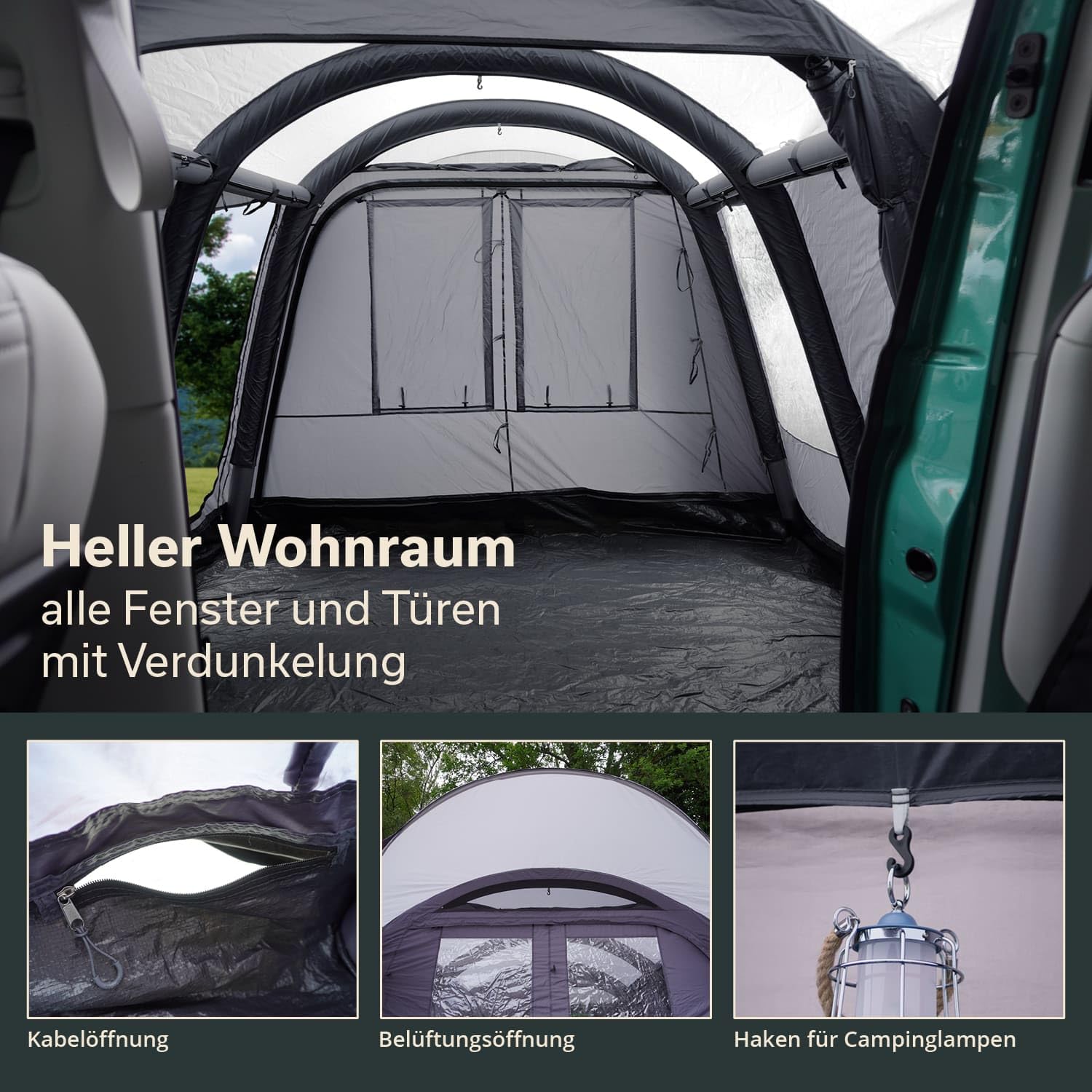 Skandika Busvorzelt Vejers/Esbjerg | Vorzelt aufblasbar, freistehend, 2 m Stehhöhe, wasserfest, 3000 mm Wassersäule, Tunnelzelt, Buszelt, Luftzelt, Luftvorzelt | Zelt für Auto Bus Van Bulli