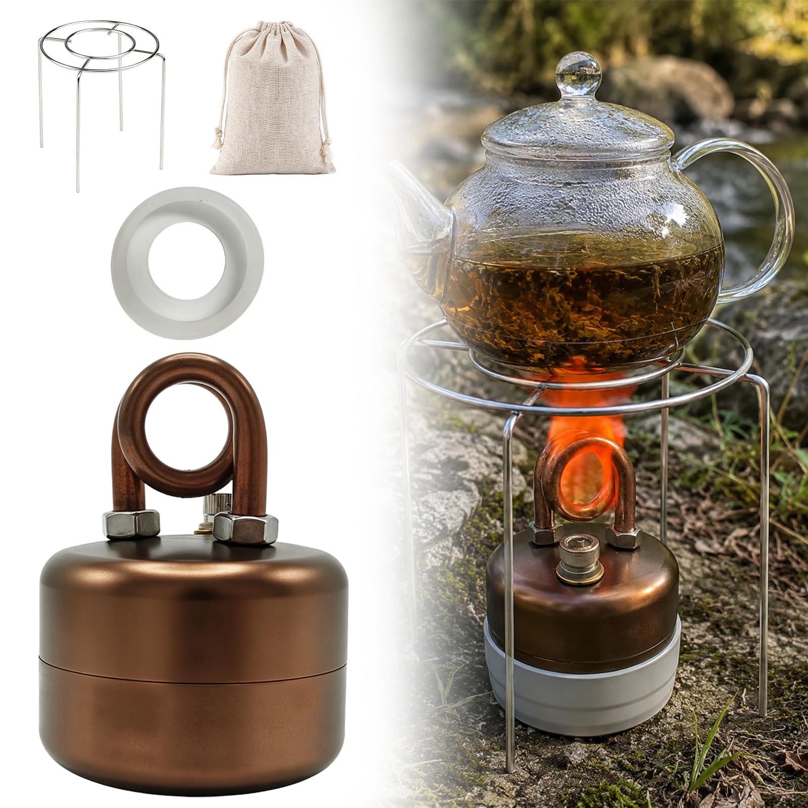 Portable Mini Alcohol Compact Stove, Lightweight Spirit Burner Outdoor Backpacking Camping Stoves, Rocket-Stove & Solid Fuel Burner for Hiking, Picnic,Coffee, Emergency Survival