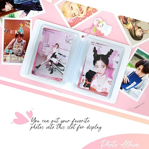 Vista 23 de Carpeta para tarjetas fotográficas Kpop de 3 pulgadas, soporte para tarjetas fotográficas Kpop, mini álbum de fotos, álbum Kpop con colgante