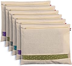 ShopiHome Cotton Saree Storage Bags – Size (16 x 14 Inch) with Zip Closure & Transparent Window | Wardrobe Organizer Covers for Sarees, Clothes, and Garments – Beige (Pack Of -6)