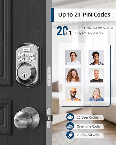 Miniatura 3 de TEEHO Cerradura de puerta de entrada sin llave con manija de perilla, cerrojo de teclado electrónico con perilla de puerta, cerradura inteligente