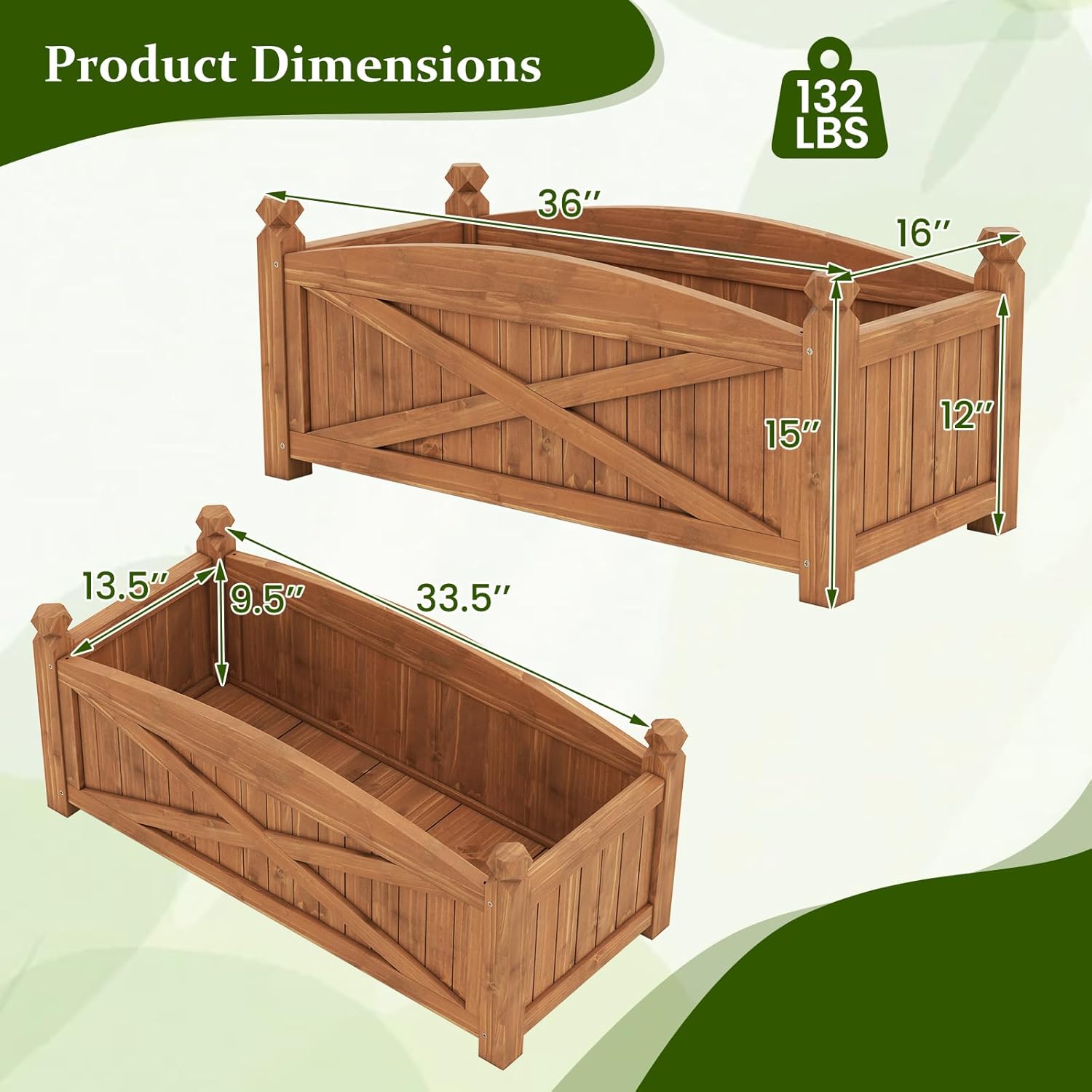 HAPPYGRILL Wooden Raised Garden Bed, Solid Wood Gardening Plant Container w/Drainage Holes for Flower Vegetable Fruit, Outdoor Elevated Planter Box for Patio Garden Yard Balcony (36”x 16”x 15”)