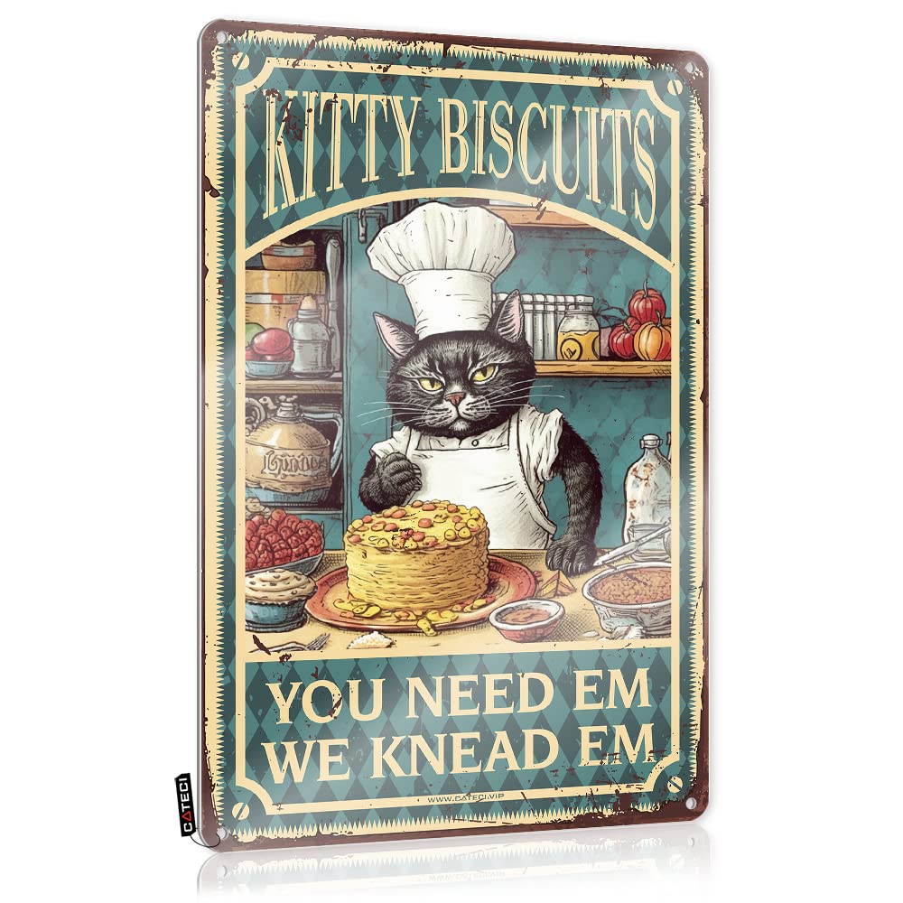MGHTLCCME Funnymetal Sign Kitty Biscuits We Knead Em You Need Tin Sign Art Printshippie Home Decorvintage Room Decoroffice Wall Decor For Women Mancave Signs And Decor Bar Wall Decor(20X30CM)
