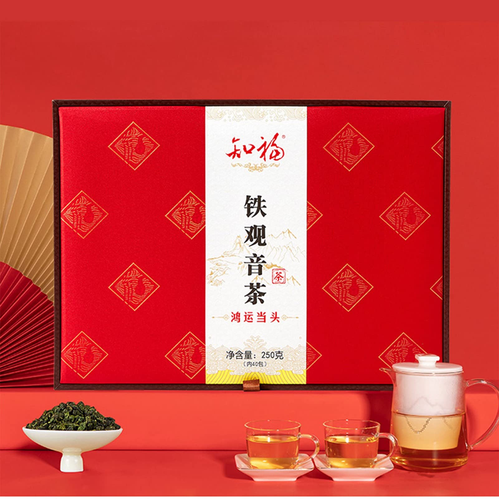 9 uncji herbaty Tieguanyin Oolong z pudełkiem prezentowym, 40 torebek na herbatę, chińska herbata Fujian Anxi Tieguanyin Gongfu, lekki smak, zielona świeża z aromatami, dla młodych mężczyzn