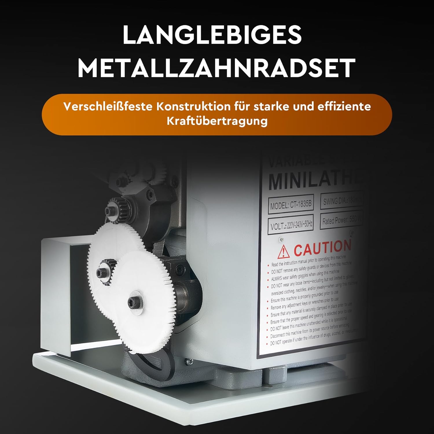 Durable metal gear set inside the CREWORKS Mini Metal Lathe