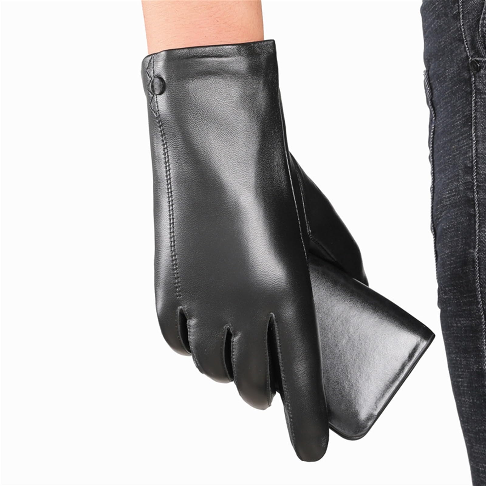 Gants d'hiver chauds pour homme avec rembourrage isolant et cuir noir épais