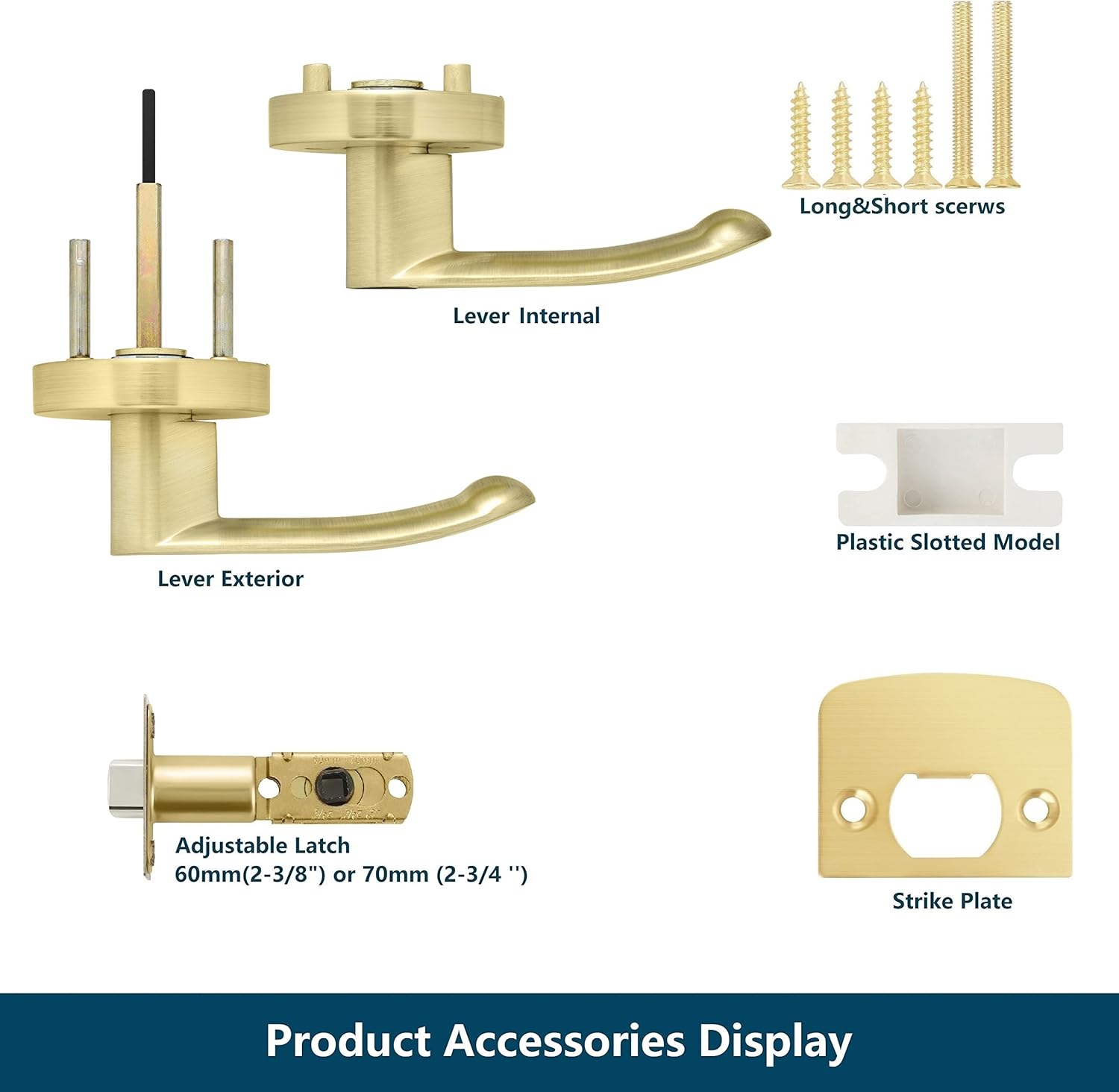 Leydebong 4 Pack Non-Locking Door Handles, Door Knobs Interior in Light Gold Finish, Passage Door Knobs Heavy Duty Contructions, Keyless Hallway Closet Door Knobs, Modern Door Levers