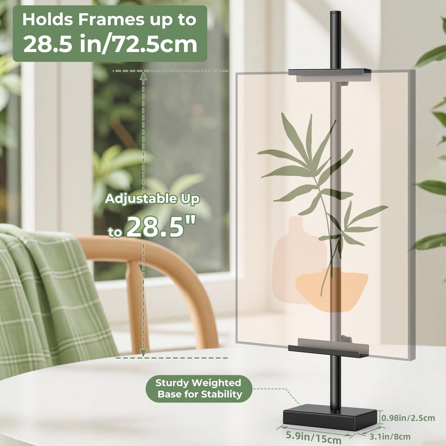 Rofio Adjustable Tabletop Easel Stand, Picture Easels for Display up to 28.5 Inches, Heavy Duty Metal Picture Frame Holder for Artwork, Signs & Certificates Display Stand (Black)