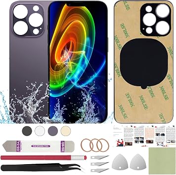 Rear Back Glass Cover Replacement Compatible with iPhone 14 Pro Max 6.7" + Professional Tools Deep Purple
