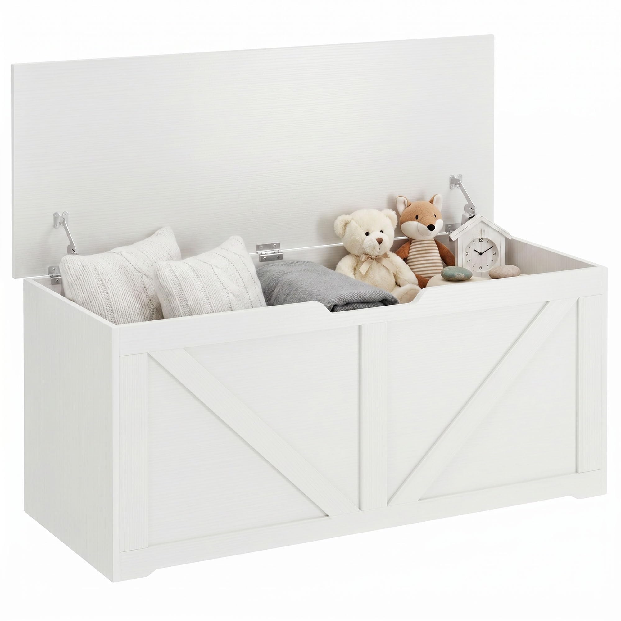Rackhams White Storage Trunk For Living Room, With Safety Hinges, 100Cm