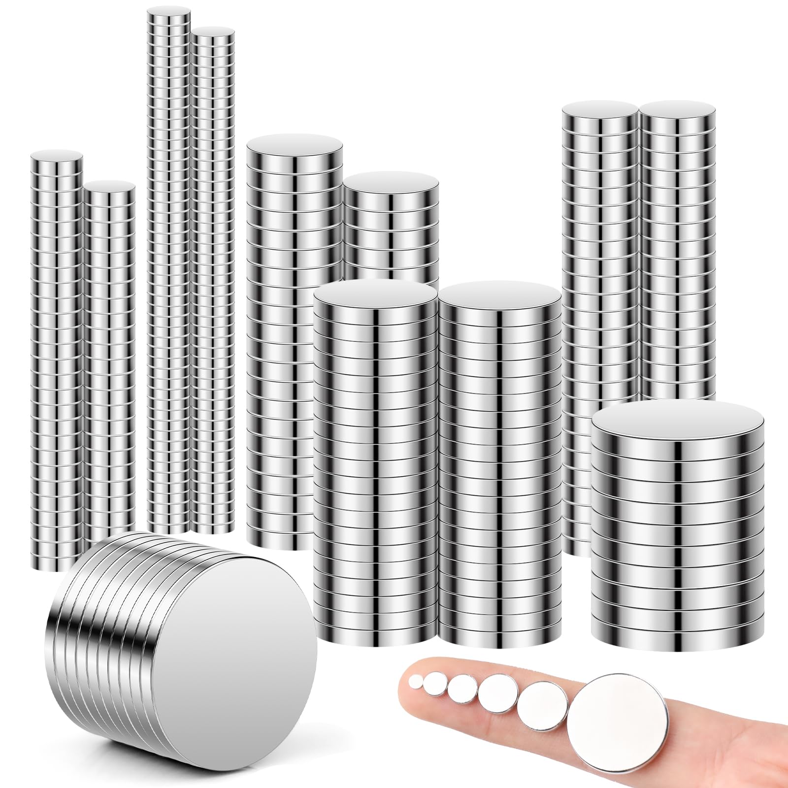 300Pcs Small Magnets, 7 Different Size, Refrigerator Magnet Rare Earth Magnets Neodymium Magnet for Crafts, Whiteboard, Kitchen Cabinet