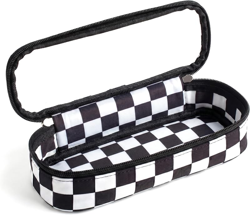 Necessaire LETGO pequena com zíper e janela transparente em PVC, estampa xadrez, 1 unidade