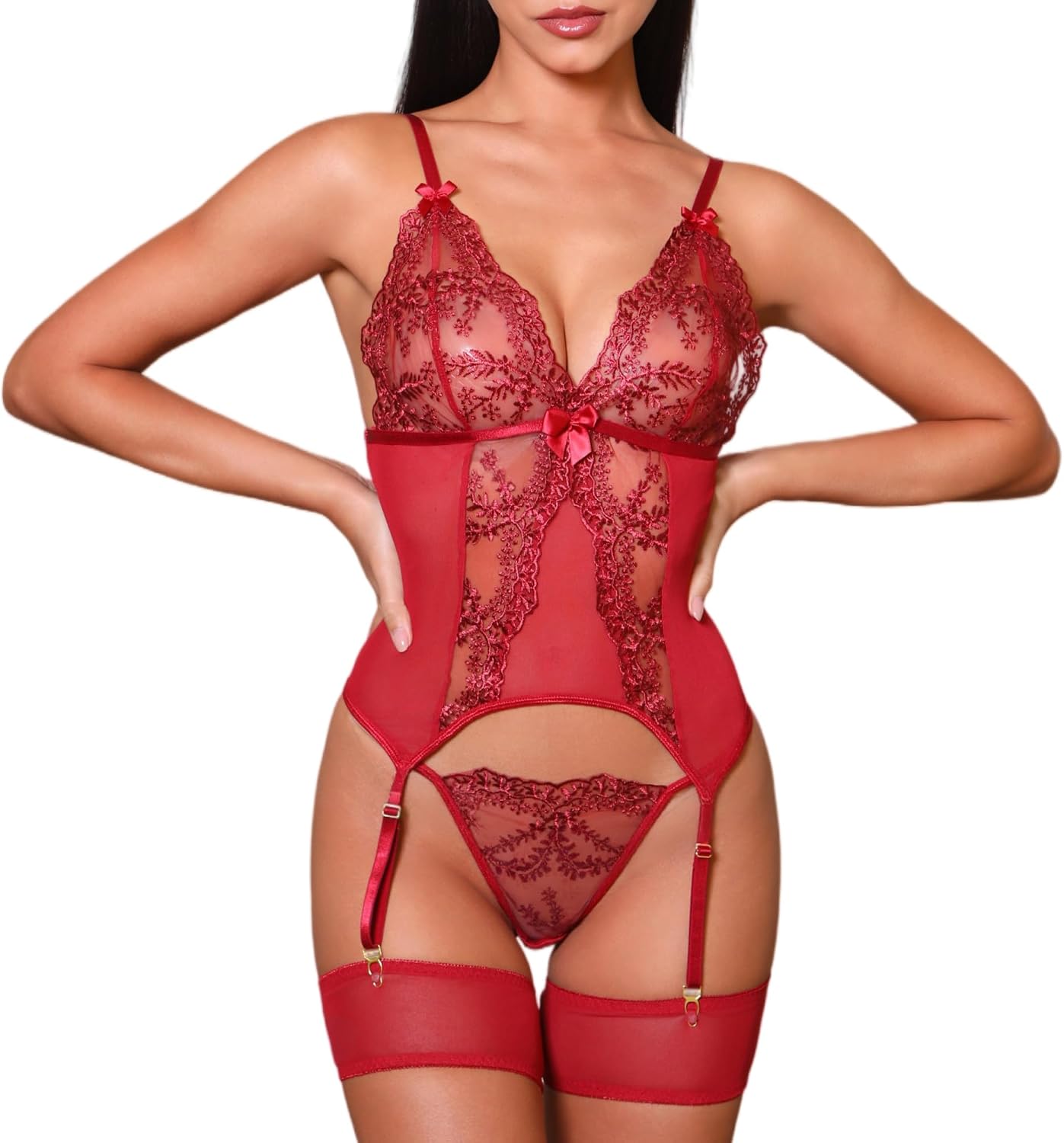 Women's Lingerie Sexy Corset Bodysuit with Garter Set