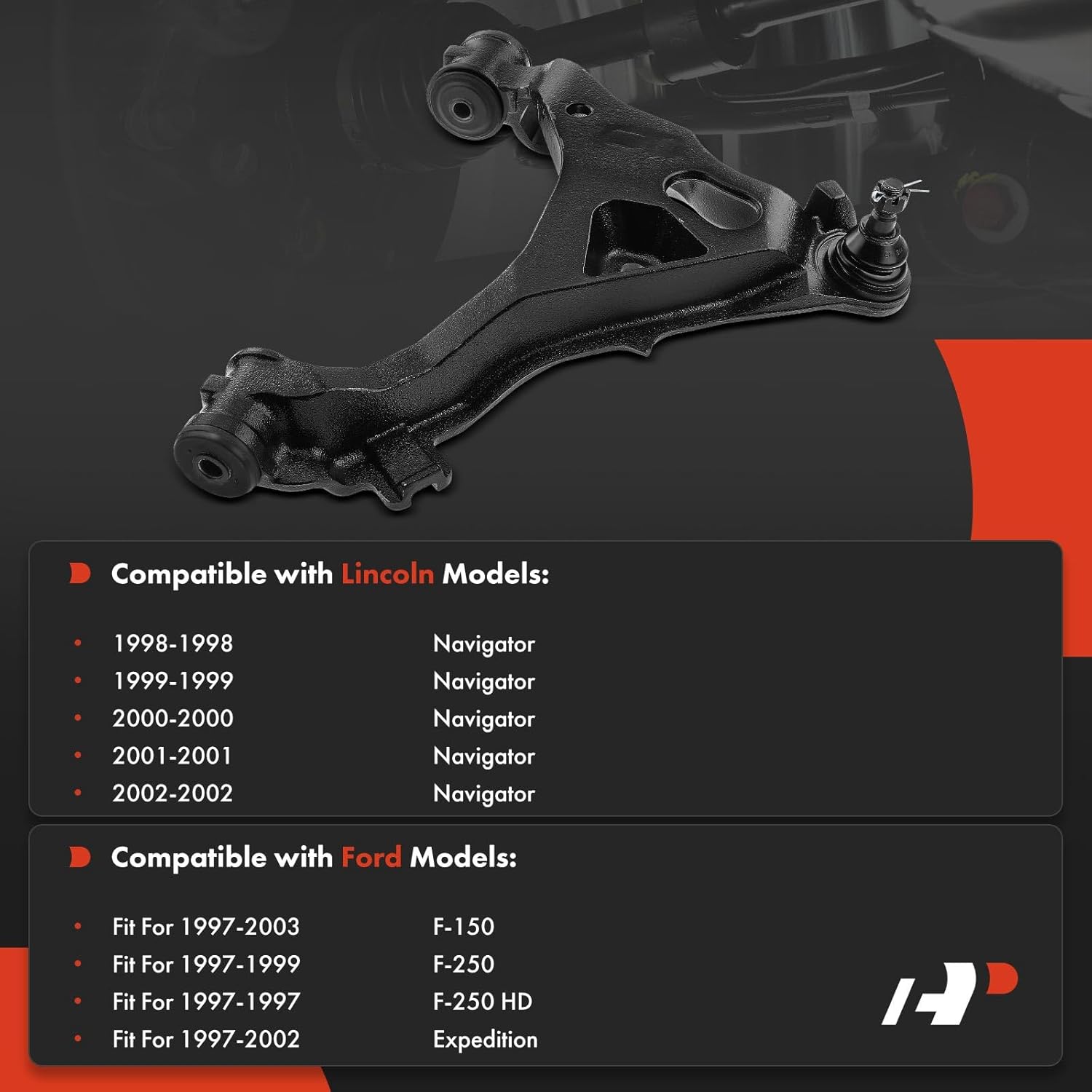 A-Premium Front Right Lower Control Arm, with Ball Joint & Bushing, Compatible with Ford F-150 1997-2003, F-250 1997-1999, Expedition 1997-2002, Lincoln Navigator 1998-2002, 4WD Only