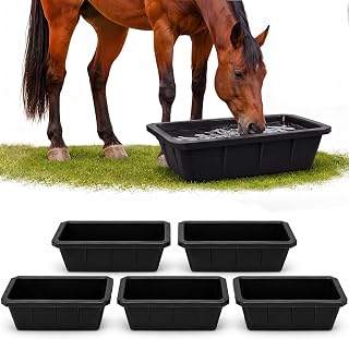 5 PCS Heavy Duty Rubber Feed Pan, 10 Quart/2.5 Gallon Square Feed Bucket