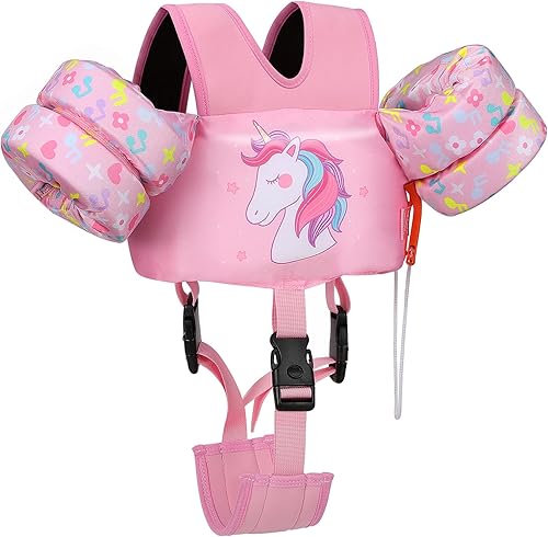 MoKo Chaleco de natación para niños pequeños, banda para el brazo de natación, alas de natación de dibujos animados, chalecos flotadores para