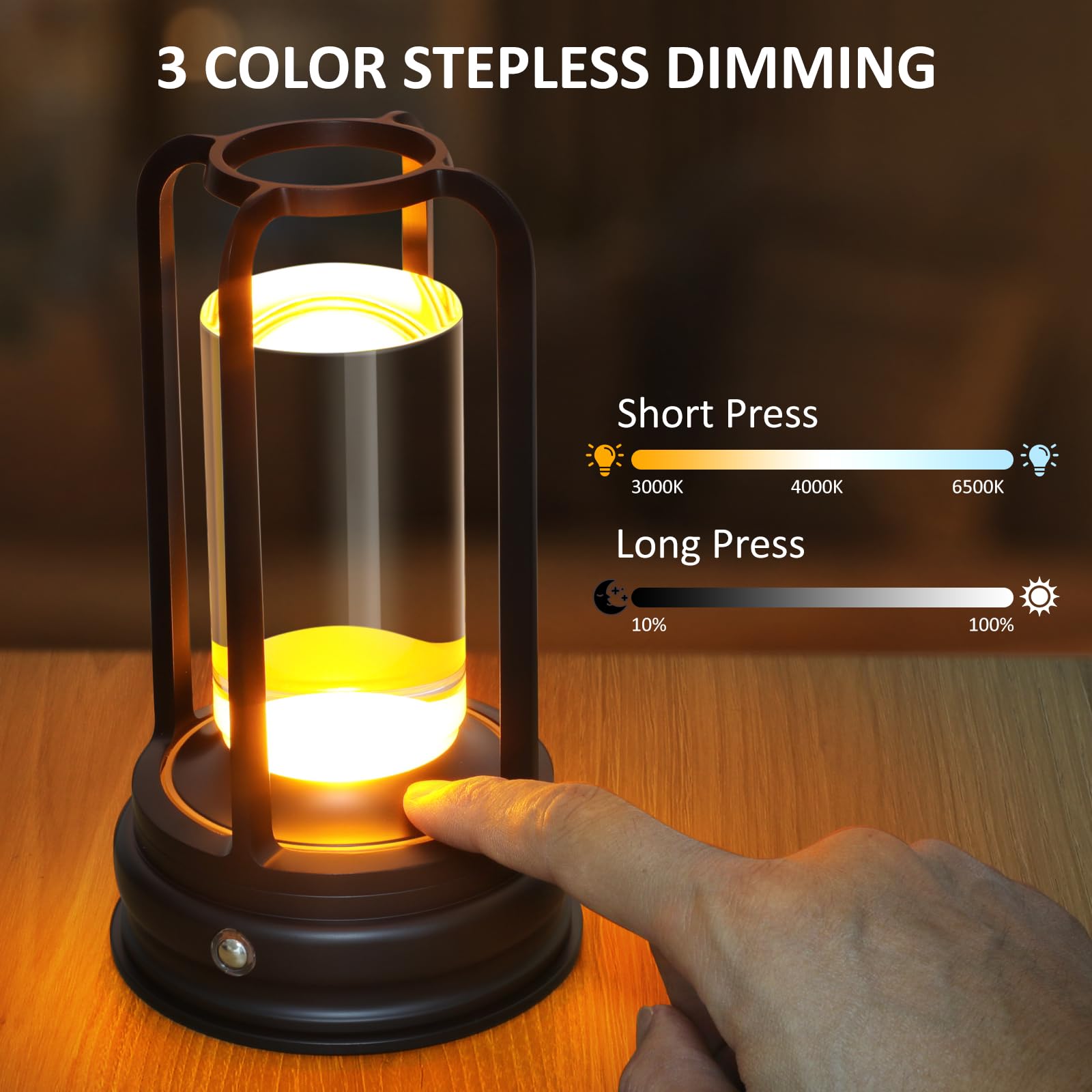 Kangtaixin LED Tischlampe kabellos, 2 Pack, Dimmbare Akku-Tischlampe mit Touchsteuerung, 3 Lichtfarben, Nachttischlampe aus Metall, für Schlafzimmer & Wohnzimmer, Schwarz