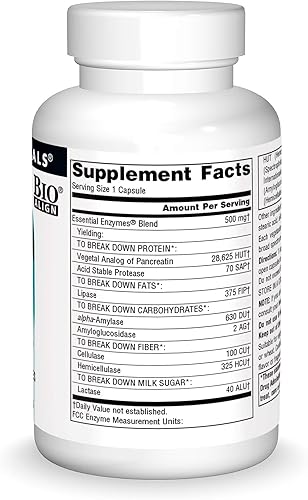 Vista 7 de Source Naturals Enzimas Esenciales en Cápsulas Vegetarianas, Ayuda Digestiva* 500 Mg - 240 Cápsulas