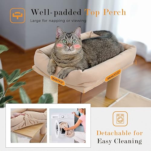 Miniatura 10 de PAWZ Road Árbol para gatos, torre de madera para gatos de 35 pulgadas con condominios dobles, percha espaciosa, postes de sisal rascadores