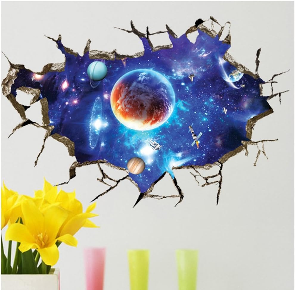 – Large Blue Sky 3D Self-Adhesive Removable Break Through The Wall Vinyl Wall Sticker/Mural Art Decals Decorator (Blue Interstellar Space World of Galaxy Planets(23.6" X 35.4"/ 60 X 90cm))
