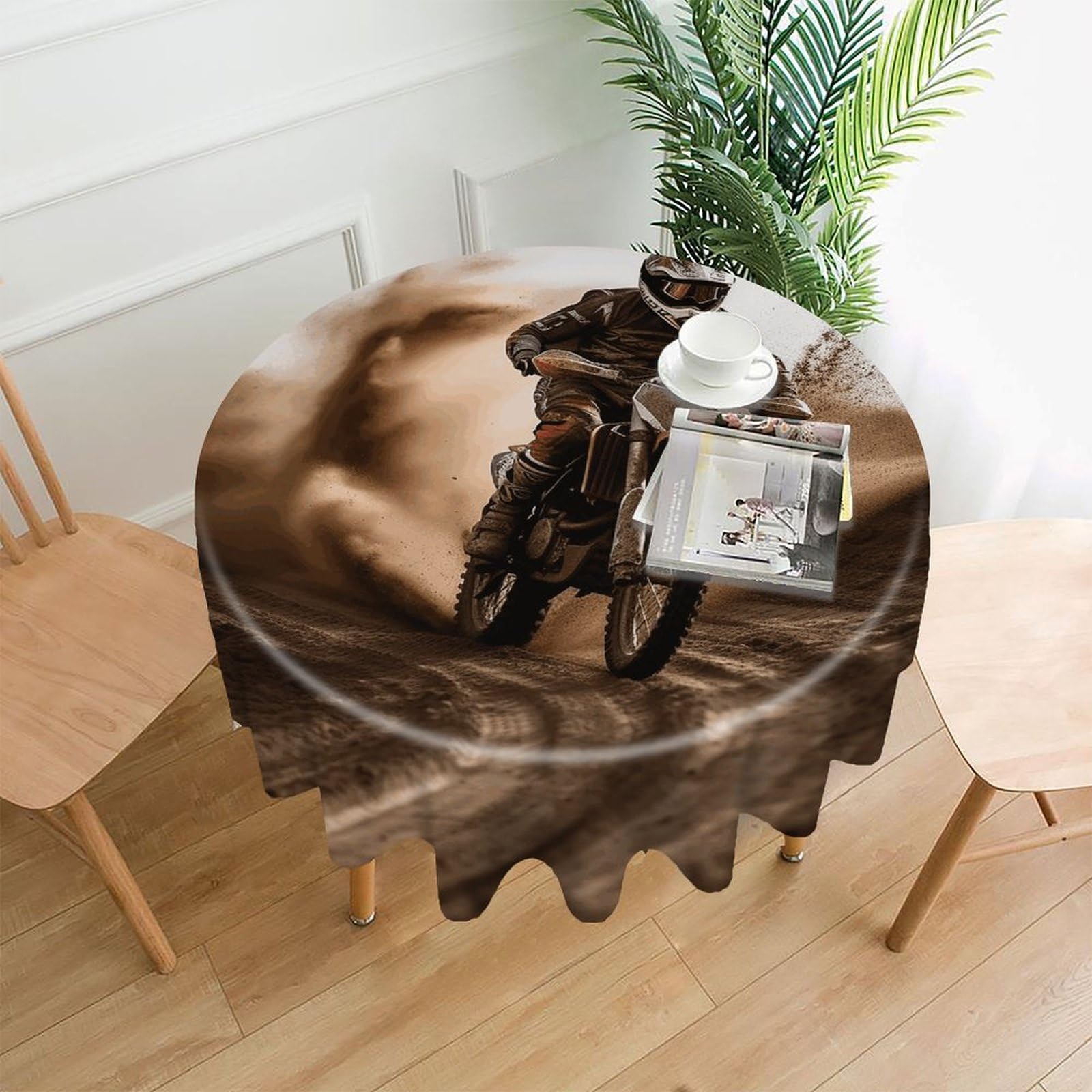 Motocross Tablecloth Exquisite Wrinkle-Free Straight-Edge Round Table Cloth Anti-Fading Premium Polyester Tablecloth Waterproof Folding Table Cloths for Tables Decor