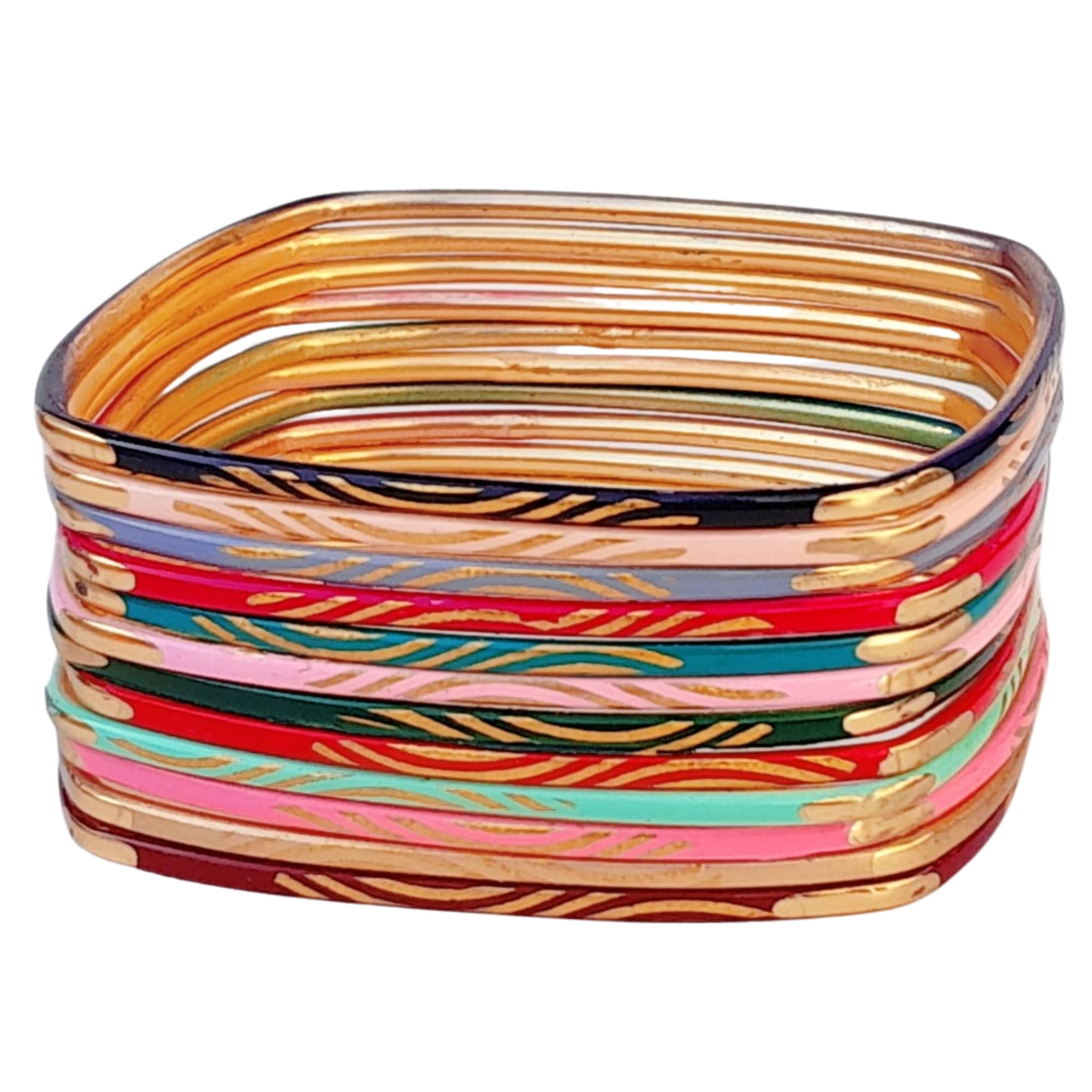 Laal Amrood Bangle Bracelets for Women & Girls, Multi Colored Metal Bangle Jewelry, Hexagon, Square Set of 12 bangles (Square, 2.6) (B0D9HCRNZC) Amazon Price History, Amazon Price Tracker