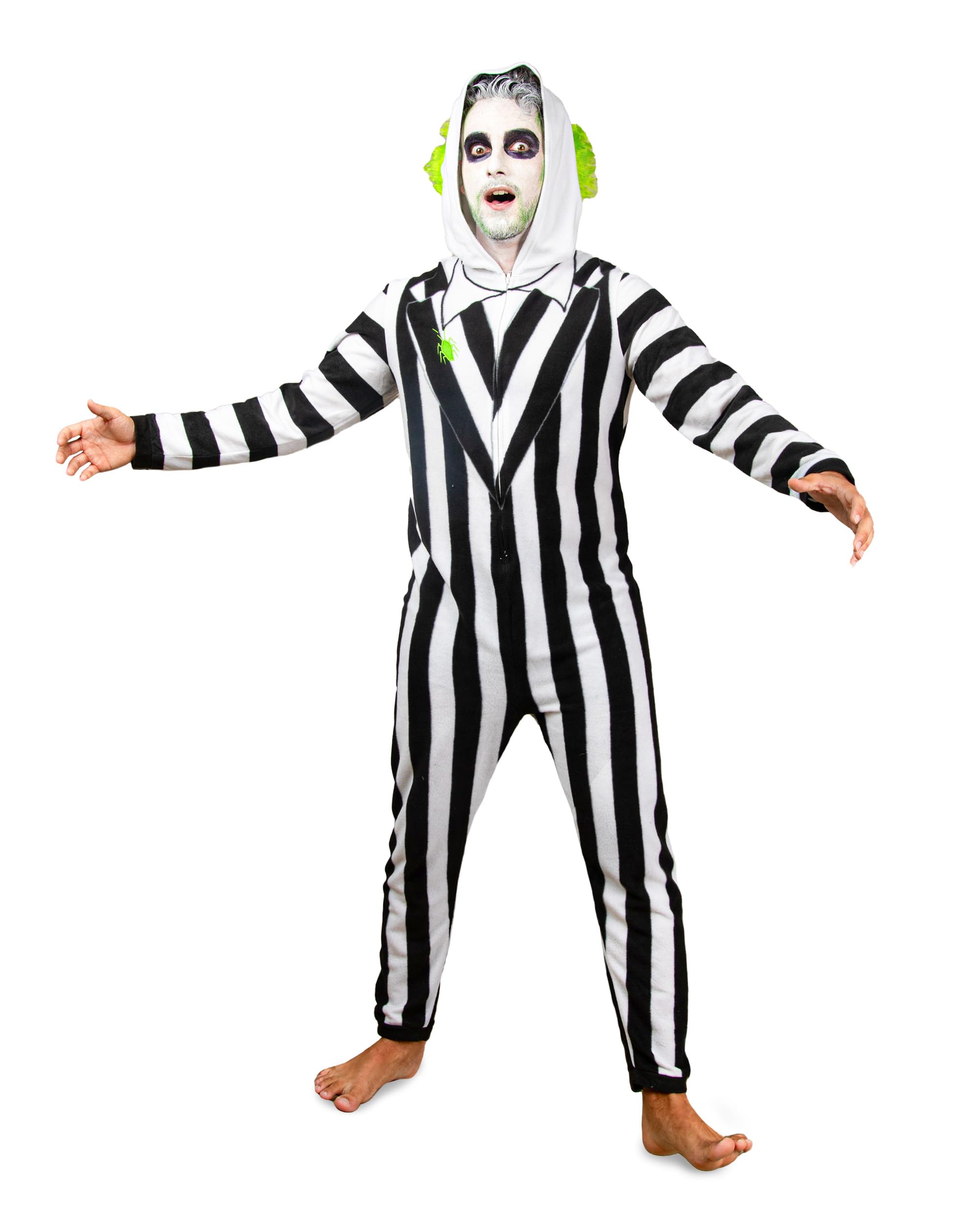 BeetleJuice Mens Hooded Onesie Pajama Costume Union Suit