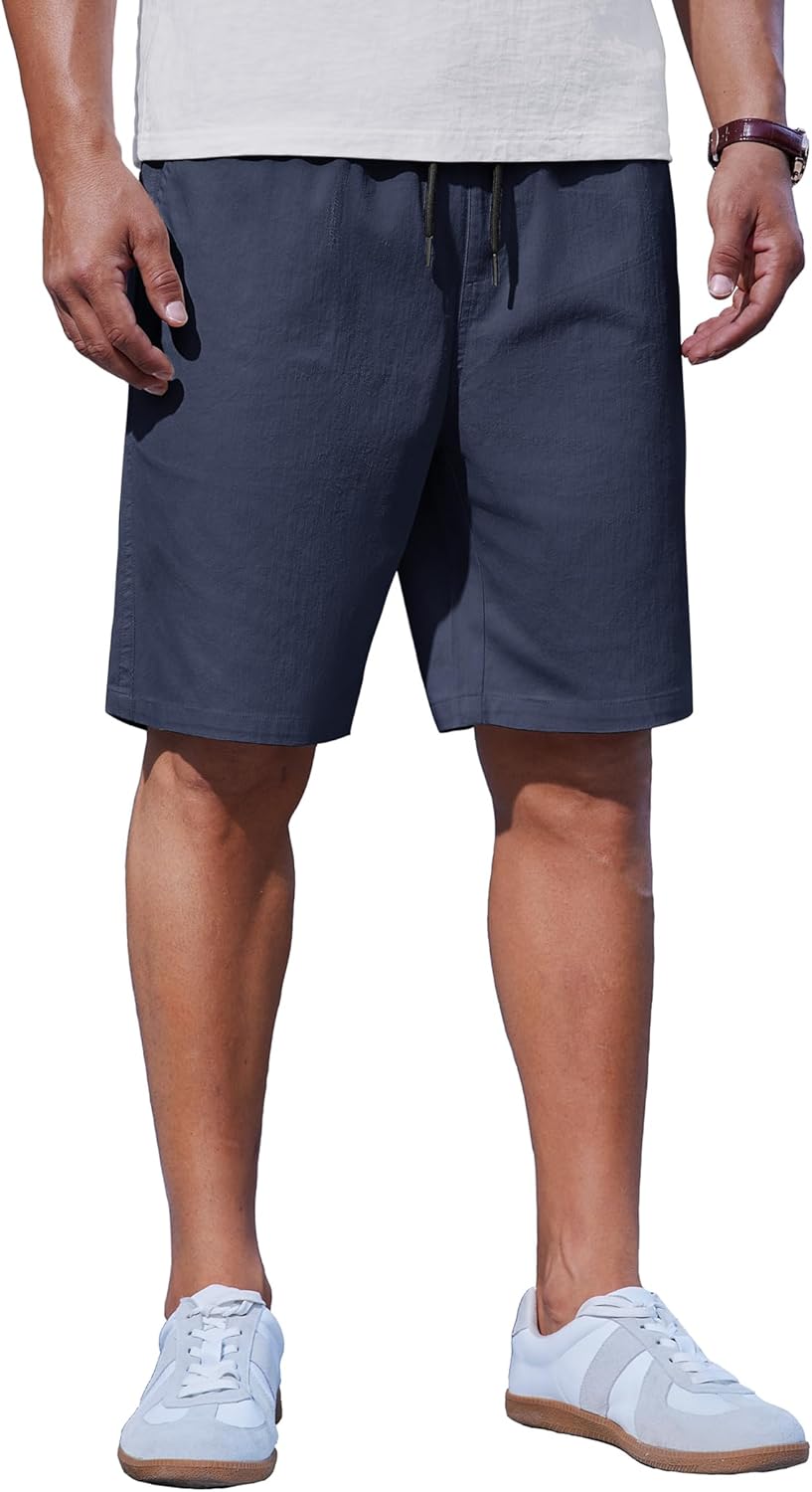 COOFANDY Men Shorts Casual Elastic Waist Chino Shorts Drawstring Summer Casual Twill Shorts, Navy Blue, S