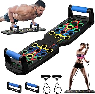 24 in 1 Liegestützbrett, Push Up Board mit Liegestützgriffe, 2 Spannseil, 20 Klebepads, Tasche, Liegestütze Brett, Parallettes Tragfähigkeit 150kg, Fitnessgeräte Trainingsgeräte für Zuhause