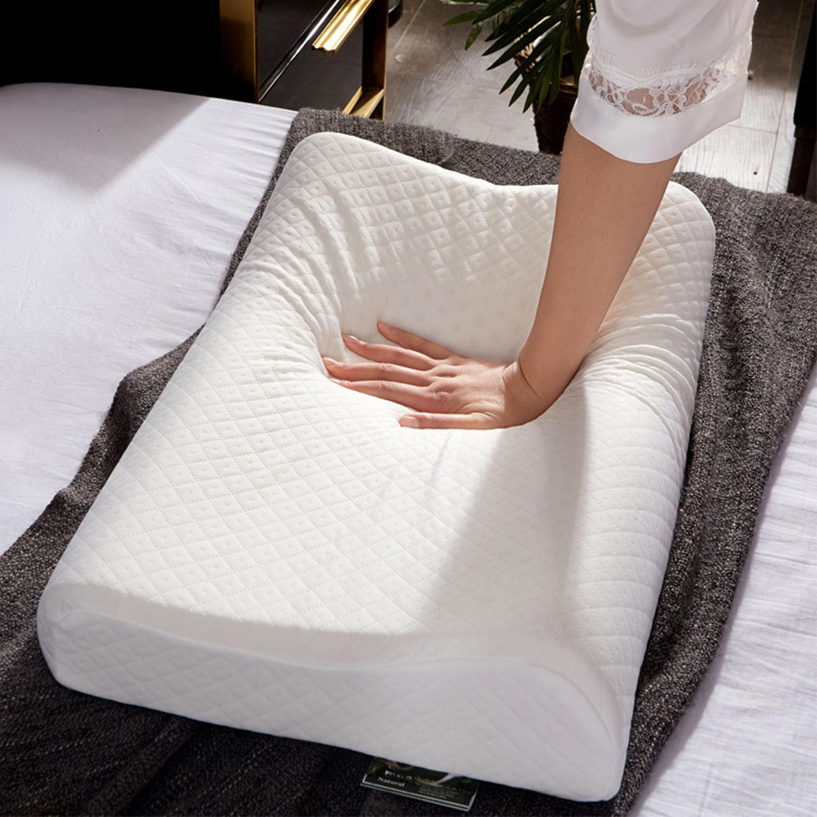 WJIANY Latex Pillow, Natural Premium Latex Firm Pillow Medium Low Pofile Helps Relieve Pressure with Removable Cotton Cover