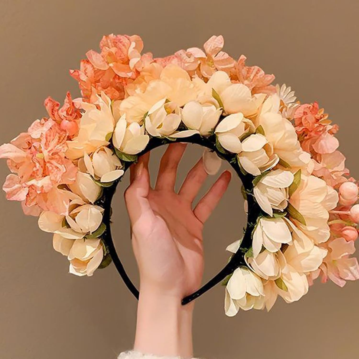 ブライダルヘッドバンド ヘアリース フローラル ウェディングフラワーヘッドバンド ビーチ ヘアバンド ガールズ ヘアアクセサリー レ