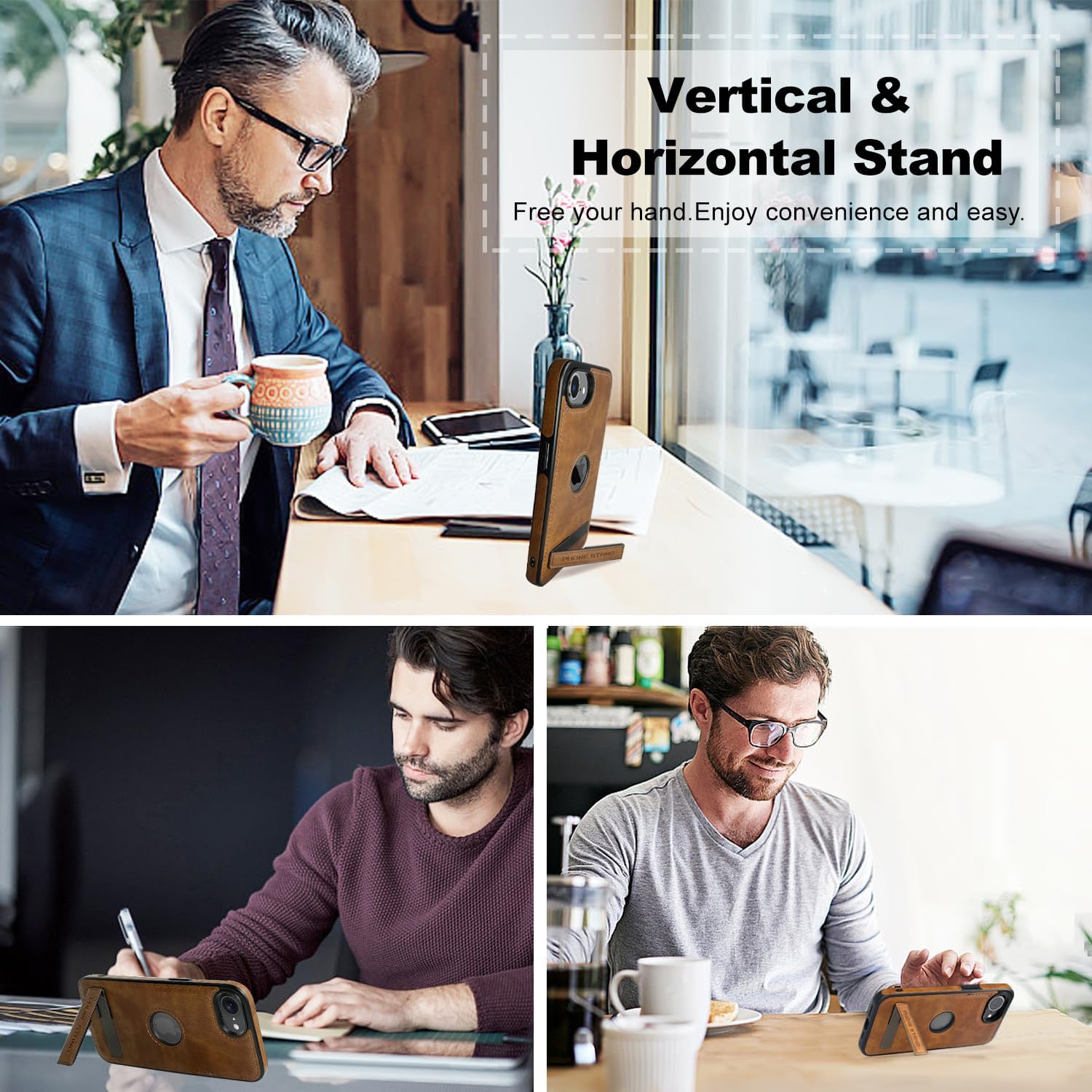 Leather Case for iPhone 16e Case, Protective Slim with Kickstand Shockproof Phone Cases, Built-in Invisible Stand Compatible with iPhone 16e 6.1'', Brown - Image 7