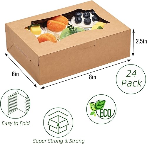 Miniatura 9 de TOMNK 48 cajas de galletas de 8 x 6 x 2.5 pulgadas, cajas de golosinas con ventana de 3 estilos, para fresas de chocolate, muffins, donas y