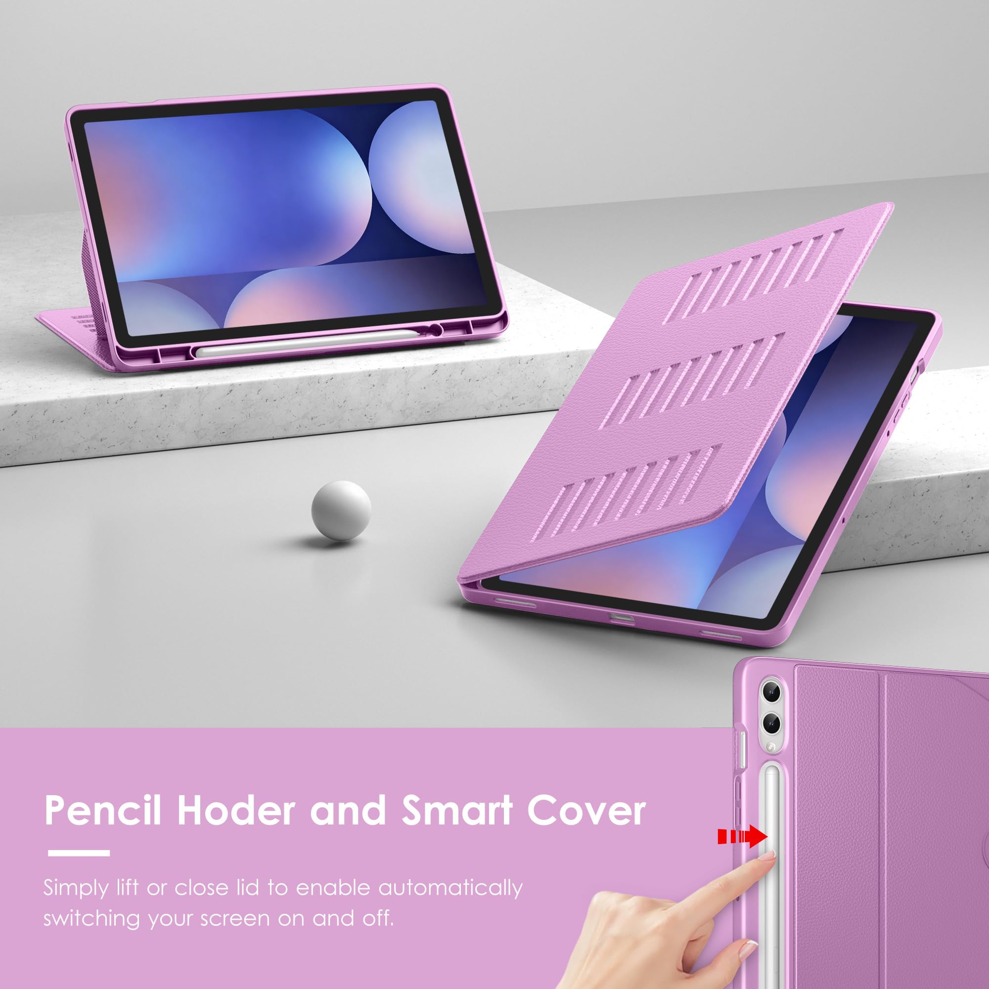 VIKESI Custodia per Samsung Galaxy Tab S10+ Plus 12,4" 2024 | Copertura con supporto multiangolare, retro morbido, portapenne, funzione automatica sleep/wake, viola