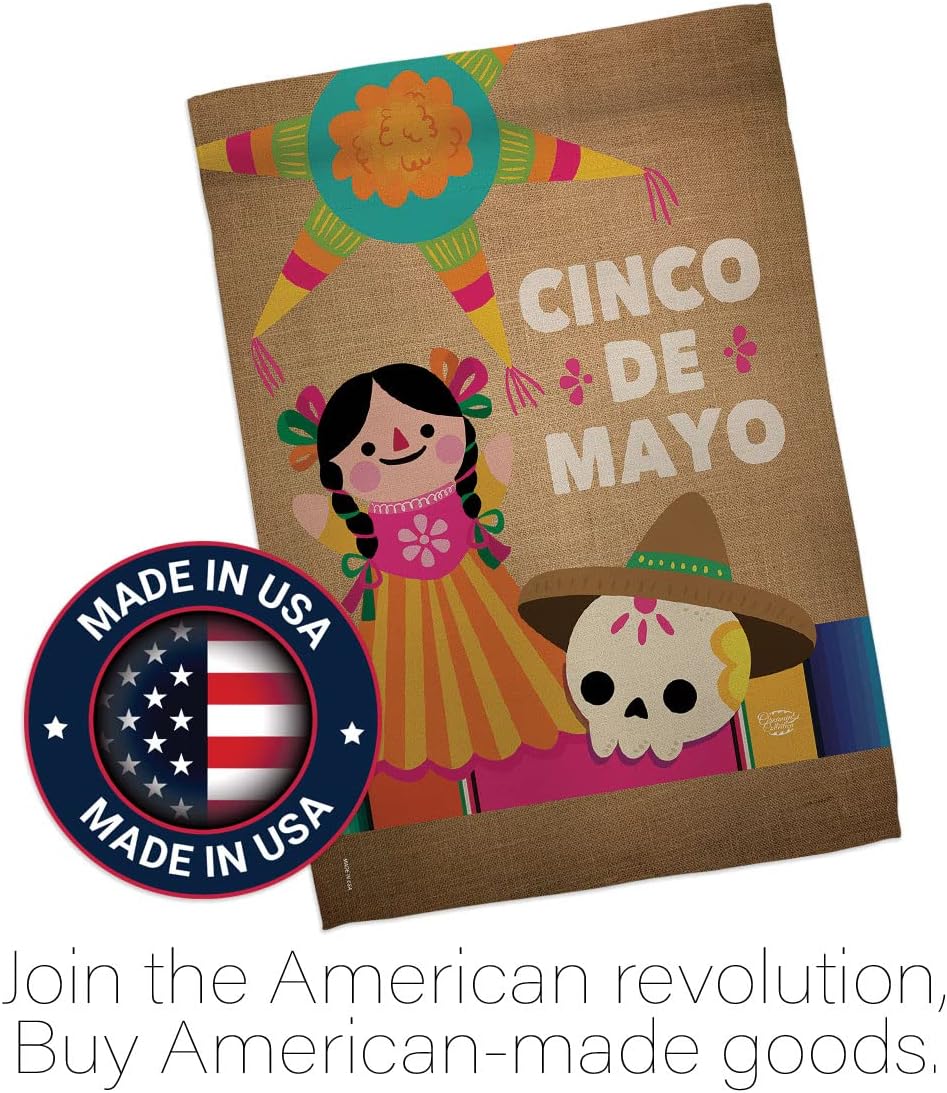 Cinco de Mayo Day House Flag - Summer Mexican Fiesta Party Cactus PinataOutdoor Summertime Sunny - Decoration Banner Small Garden Yard Gift Double-Sided Made in USA 28 X 40