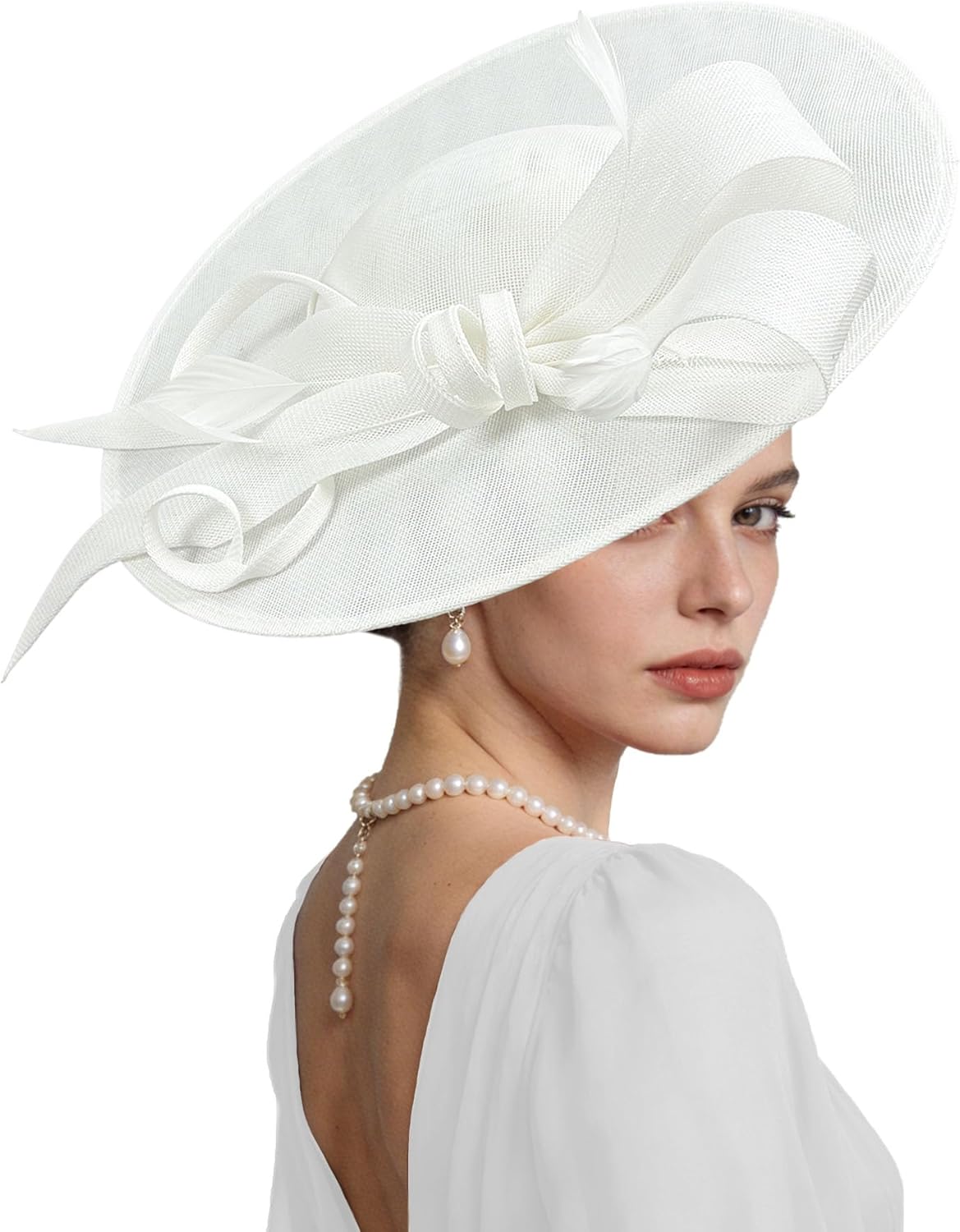 Kgromfy Fascinator Hat Women Wide Brim Tea Party Headband Elegant Church Hat Large Lady Headwear for Derby Wedding Cocktail